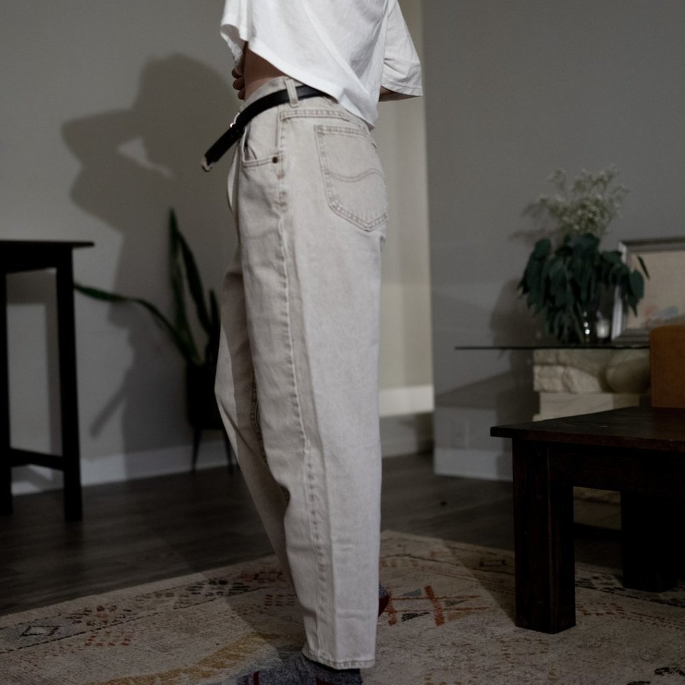 Vtg 80s 90s Lee Riveted Acid Wash Grey High Waist Jeans